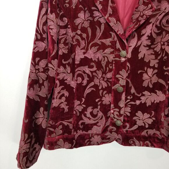 Chico's Women's  Velvet Shimmer 3 Button Jacket sz XL Red Paisley Lined Event - Picture 4 of 8